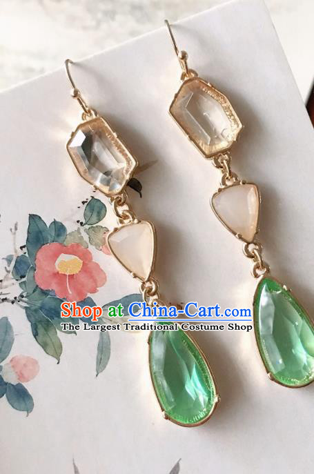 Chinese Handmade Hanfu Green Crystal Earrings Traditional Ear Jewelry Accessories Classical Eardrop for Women