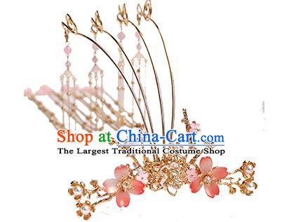 Chinese Classical Wedding Plum Blossom Hair Crown Traditional Bride Hair Accessories Handmade Hanfu Golden Tassel Phoenix Coronet