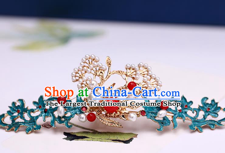 Handmade Chinese Classical Pine Hair Crown Traditional Hair Accessories Ancient Hanfu Hairpins Tassel Hair Comb for Women