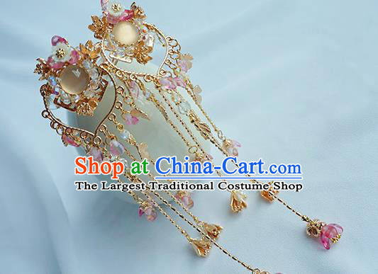 Handmade Chinese Classical Albite Hair Clip Traditional Hair Accessories Ancient Hanfu Golden Tassel Hairpins for Women