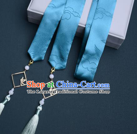 Chinese Traditional Hanfu Blue Silk Hairband Hair Accessories Handmade Hair Rope Tassel Hair Clasp for Women