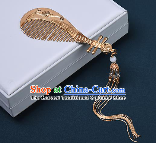 Chinese Traditional Hanfu Tassel Hair Comb Hair Accessories Handmade Tang Dynasty Golden Hairpins for Women