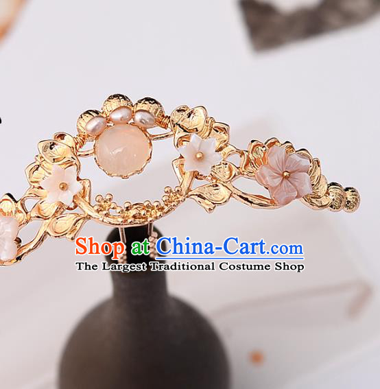 Handmade Chinese Classical Golden Lotus Hair Crown Traditional Hair Accessories Ancient Hanfu Pearls Hairpins for Women