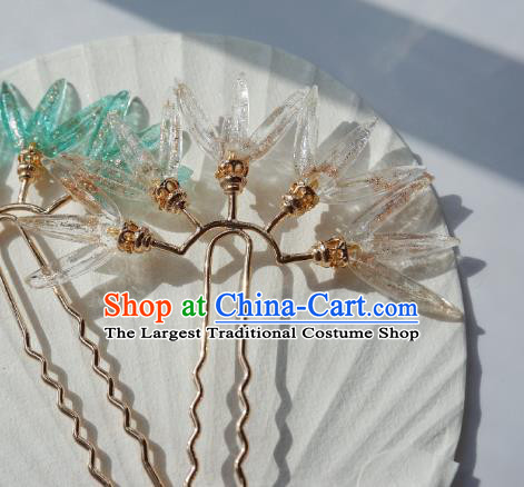 Handmade Chinese Beige Bamboo Leaf Hair Clip Traditional Hair Accessories Ancient Hanfu Hairpins for Women