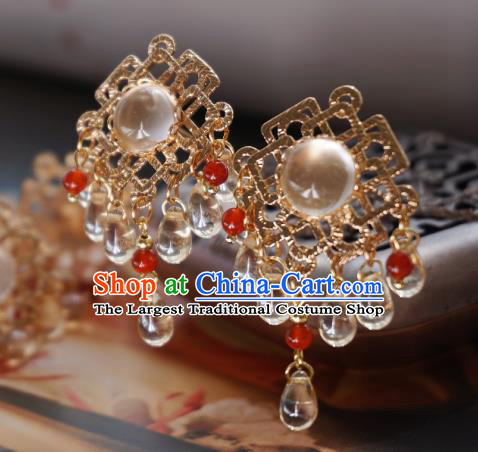 Handmade Chinese Crystal Hair Clip Traditional Hair Accessories Ancient Tang Dynasty Court Golden Hairpins for Women