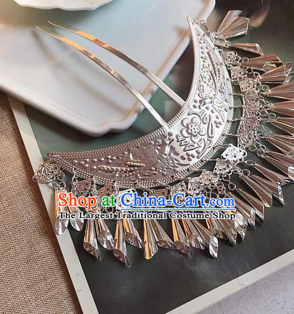 Handmade Chinese Miao Nationality Hair Clip Traditional Hair Accessories Ancient Princess Tassel Argent Hairpins for Women