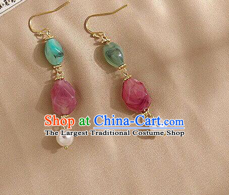 Chinese Handmade Hanfu Stone Earrings Traditional Ear Jewelry Accessories Classical Song Dynasty Eardrop for Women