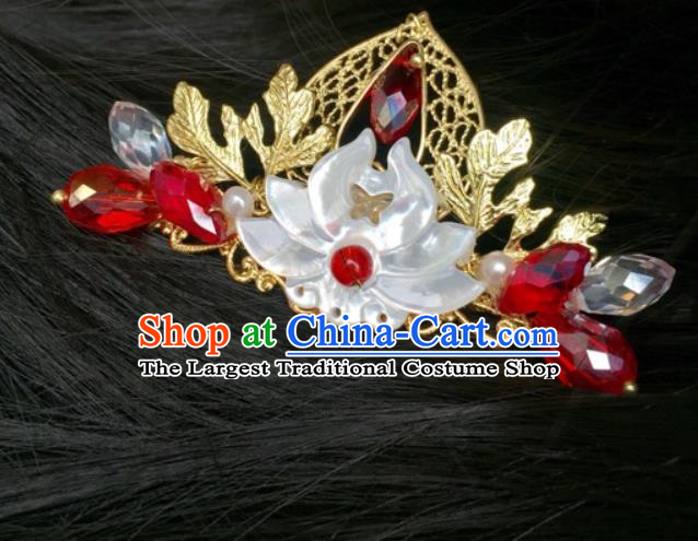 Chinese Classical Wedding Shell Lotus Hair Crown Handmade Traditional Bride Hair Accessories Hairpins