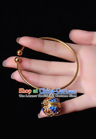 Top Grade Chinese Classical Ming Dynasty Blueing Jewelry Accessories Handmade Ancient Hanfu Golden Sachet Bracelet for Women