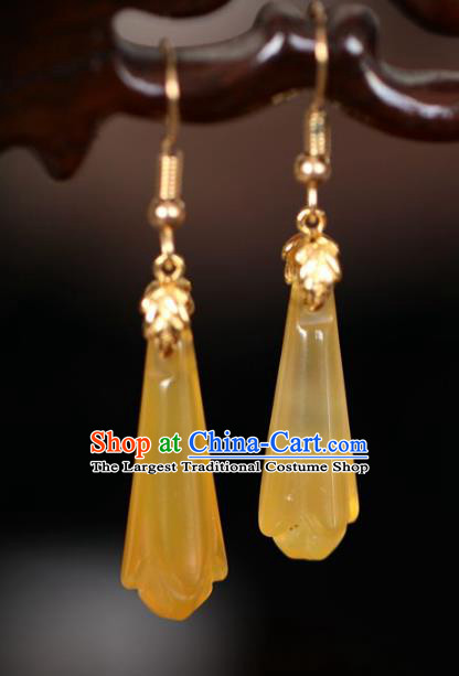 Chinese Handmade Hanfu Yellow Magnolia Earrings Traditional Ear Jewelry Accessories Classical Eardrop for Women