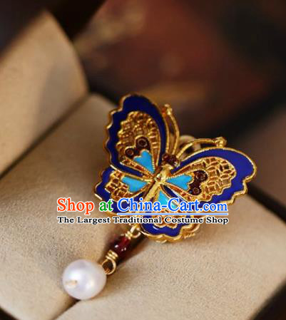 Chinese Classical Blueing Butterfly Brooch Traditional Hanfu Accessories Handmade Cheongsam Breastpin Pendant for Women