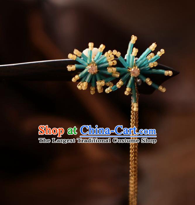 Handmade Chinese Cheongsam Ebony Hair Clip Traditional Hanfu Hair Accessories Blue Flower Hairpins for Women