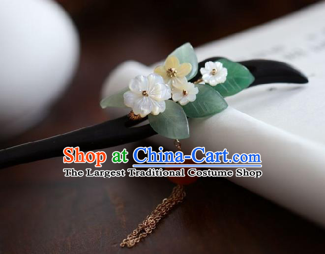 Handmade Chinese Cheongsam Shell Flower Hair Clip Traditional Hanfu Hair Accessories Ebony Hairpins for Women