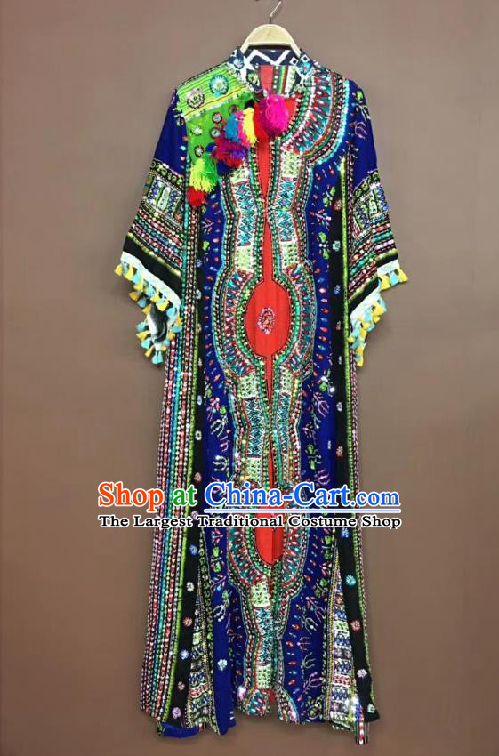 Thailand Traditional Embroidered Beads Black Dress Asian Thai National Beach Dress Photography Costumes for Women