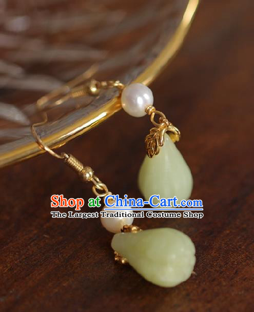 Chinese Handmade Hanfu Earrings Traditional Ear Jewelry Accessories Classical Jade Eardrop for Women