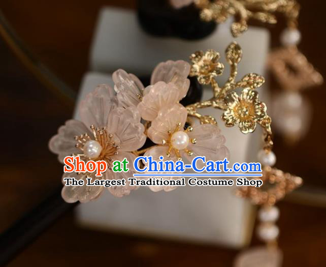 Handmade Chinese Cheongsam Ebony Hair Clip Traditional Hanfu Hair Accessories Pink Flowers Hairpins for Women