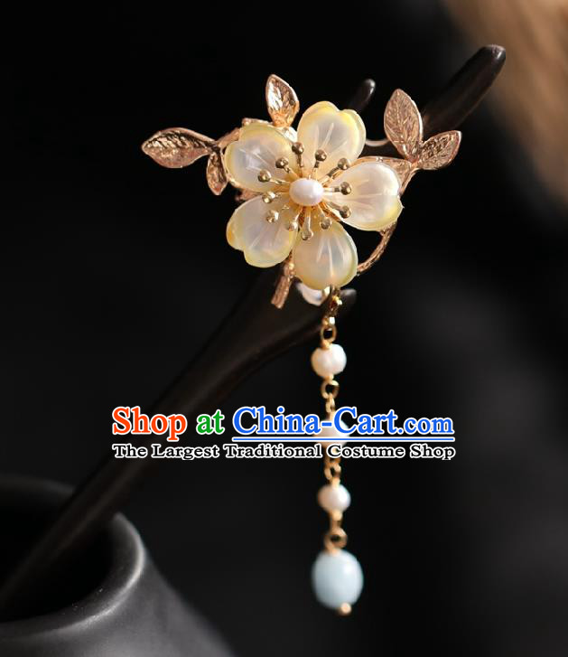 Chinese Cheongsam Plum Ebony Hair Clip Traditional Hanfu Hair Accessories Handmade Tassel Hairpins for Women