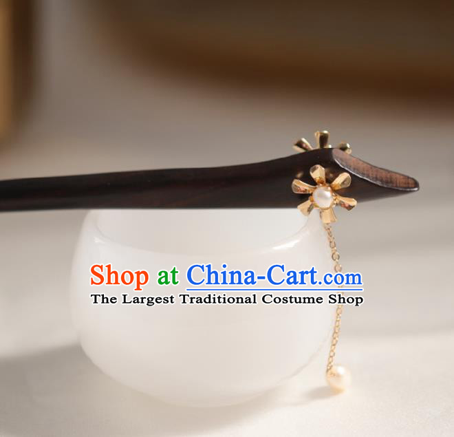 Chinese Cheongsam Ebony Hair Clip Traditional Hanfu Hair Accessories Handmade Golden Tassel Hairpins for Women