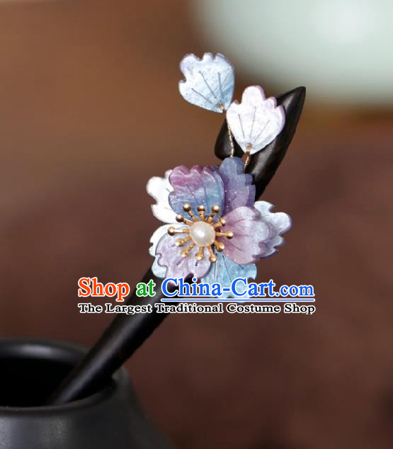 Chinese Cheongsam Purple Sakura Hair Clip Traditional Hanfu Hair Accessories Handmade Ebony Hairpins for Women