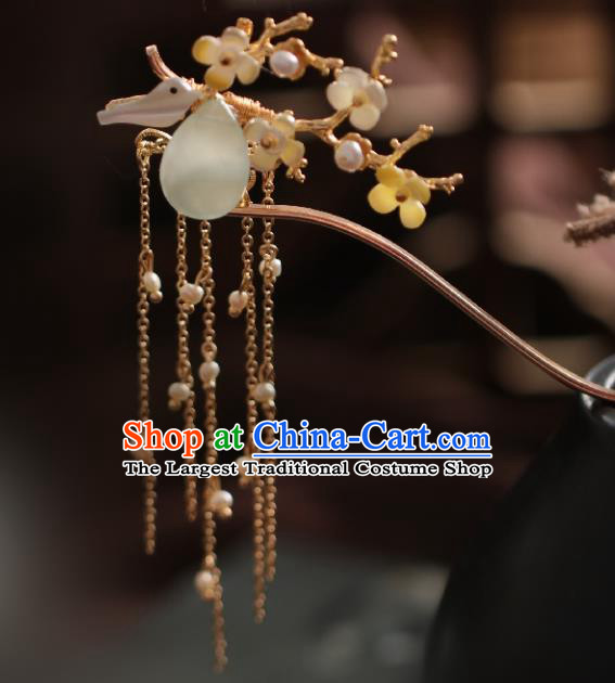 Chinese Cheongsam Golden Tassel Hair Clip Traditional Hanfu Hair Accessories Handmade Fragrans Hairpins for Women