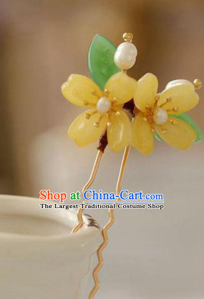 Chinese Cheongsam Yellow Flowers Hair Clip Traditional Hanfu Hair Accessories Handmade Hairpins for Women