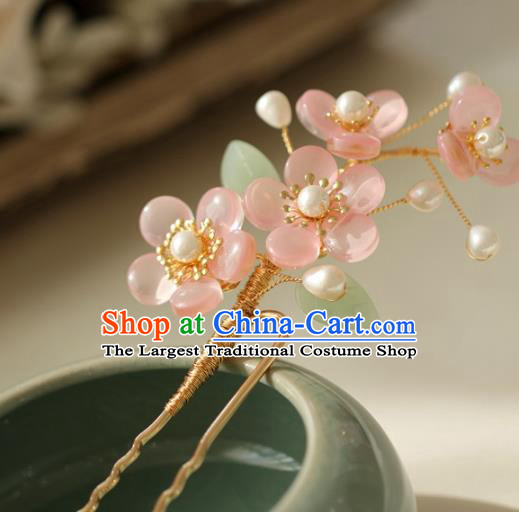 Chinese Cheongsam Pink Plum Blossom Hair Clip Traditional Hanfu Hair Accessories Handmade Hairpins for Women