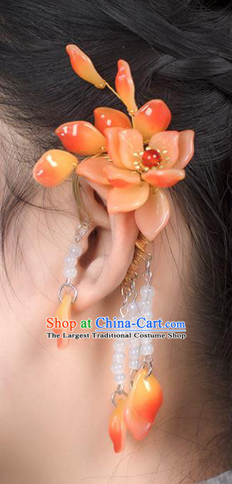 Traditional Chinese Orange Flowers Ear Accessories Handmade Tassel Eardrop Ancient Princess Earrings Pendant for Women