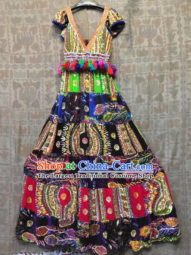 Thailand Traditional Handmade Sequins Dress Photography Asian Thai National Embroidered Beach Costumes for Women