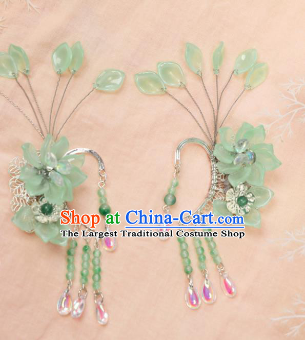 Traditional Chinese Green Flowers Ear Accessories Handmade Tassel Eardrop Ancient Princess Earrings Pendant for Women