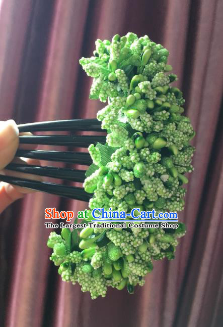 Chinese Dai Nationality Dance Hair Accessories Traditional Ethnic Handmade Green Flowers Hair Comb Hairpin for Women