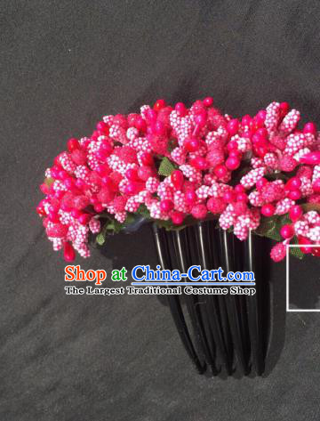 Chinese Dai Nationality Dance Hair Accessories Traditional Ethnic Handmade Rosy Flowers Hair Comb Hairpin for Women