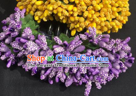 Chinese Dai Nationality Dance Hair Accessories Traditional Ethnic Handmade Purple Flowers Hair Comb Hairpin for Women