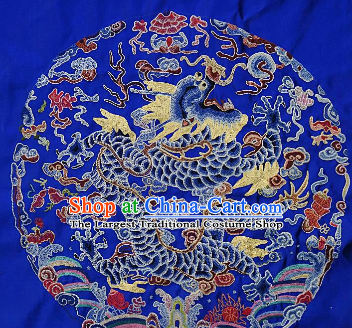 Chinese Traditional Embroidered Dragon Fabric Patches Handmade Embroidery Craft Embroidering Royalblue Silk Decorative Picture