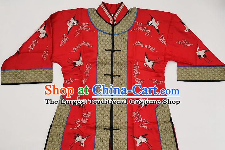 Chinese Traditional Embroidered Cranes Red Blouse Handmade Embroidery Costume Tang Suit Upper Outer Garment for Women