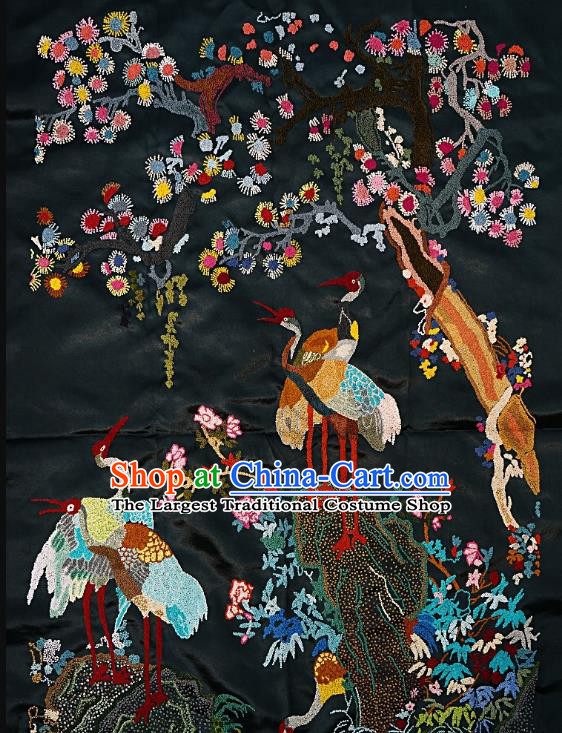 Chinese Traditional Embroidered Light Blue Cranes Pine Fabric Patches Handmade Embroidery Craft Embroidering Silk Applique Accessories