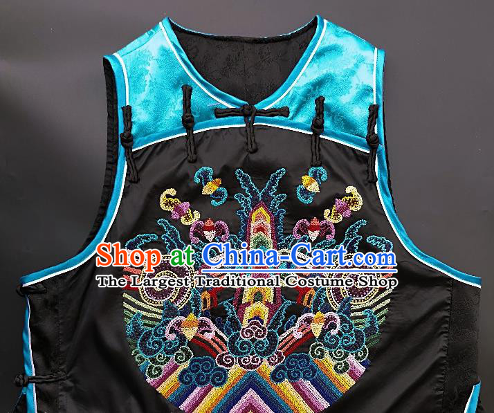 Chinese Traditional Embroidered Bats Vest Handmade Embroidery Costume Tang Suit Blue Silk Waistcoat for Women