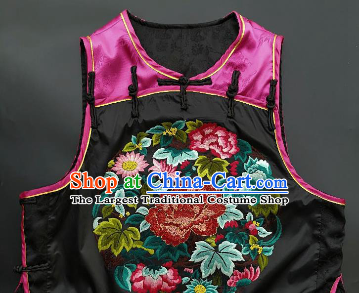 Chinese Traditional Embroidered Chrysanthemum Peony Vest Handmade Embroidery Costume Tang Suit Rosy Silk Waistcoat for Women