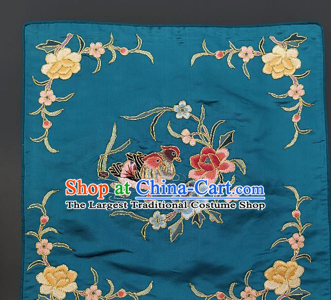 Chinese Traditional Embroidered Mandarin Duck Yellow Peony Fabric Patches Handmade Embroidery Craft Embroidering Green Silk Applique Cushion Accessories