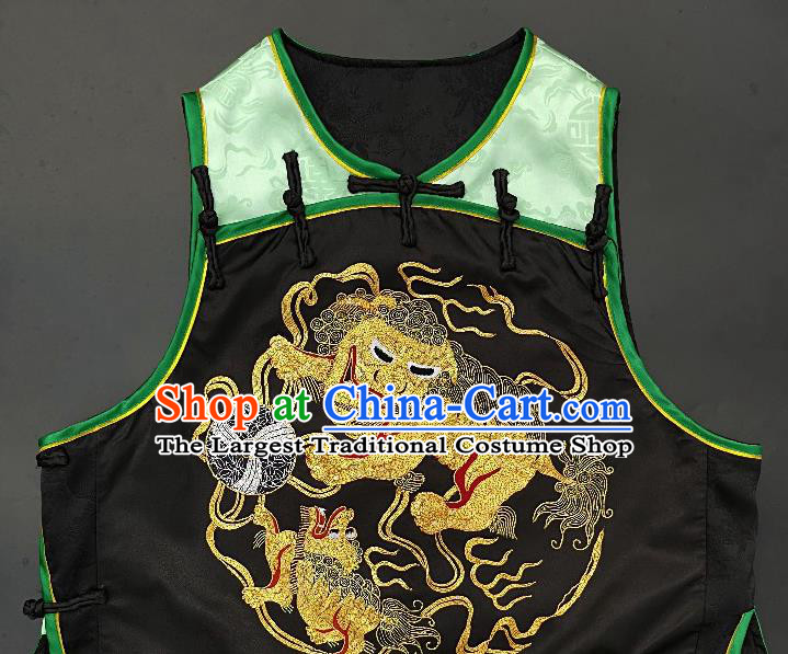 Chinese Traditional Embroidered Lion Vest Handmade Embroidery Costume Tang Suit Green Silk Waistcoat for Women