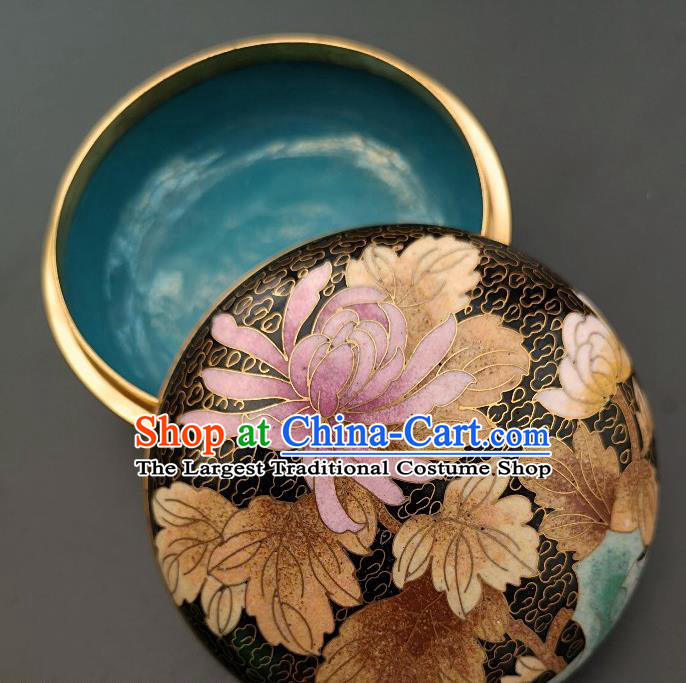 Chinese Traditional Cloisonne Chrysanthemum Pattern Rouge Box Handmade Brass Craft Enamel Black Inkpad Box Accessories