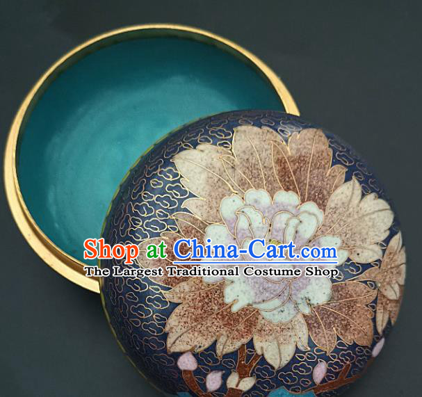 Chinese Traditional Cloisonne Peony Pattern Rouge Box Handmade Brass Craft Enamel Navy Inkpad Box Accessories