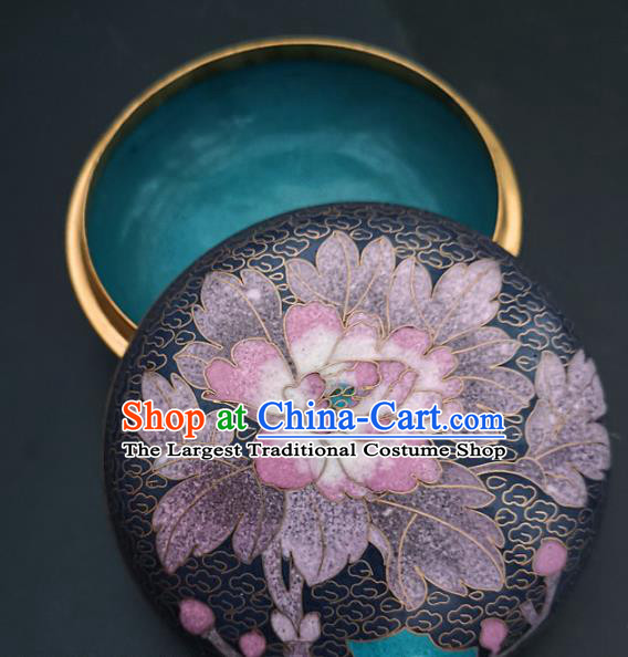 Chinese Traditional Cloisonne Pink Peony Pattern Rouge Box Handmade Brass Craft Enamel Inkpad Box Accessories