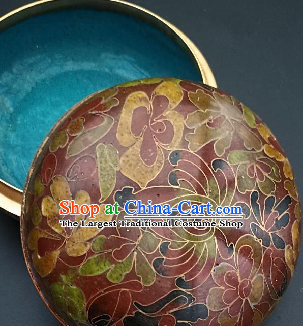 Chinese Traditional Cloisonne Chrysanthemum Pattern Rouge Box Handmade Brass Craft Enamel Rust Red Inkpad Box Accessories