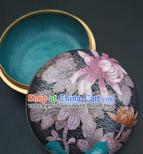 Chinese Traditional Cloisonne Lotus Pattern Rouge Box Handmade Brass Craft Enamel Navy Inkpad Box Accessories