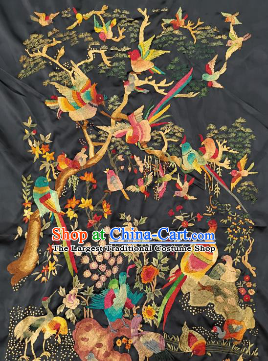 Chinese Traditional Embroidered Peacock Yellow Birds Fabric Patches Handmade Embroidery Craft Embroidering Silk Decorative Painting