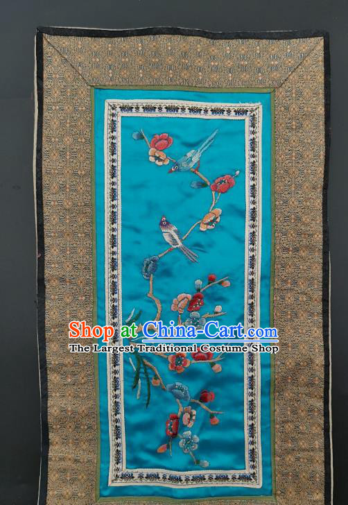 Chinese Traditional Embroidered Plum Flowers Picture Handmade Embroidery Craft Embroidering Blue Silk Decorative Painting