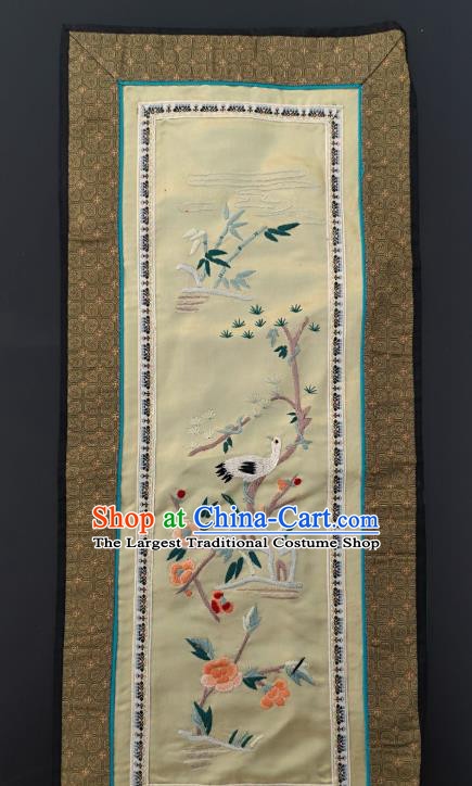 Chinese Traditional Embroidered Bamboo Crane Plum Picture Handmade Embroidery Craft Embroidering Beige Silk Decorative Painting