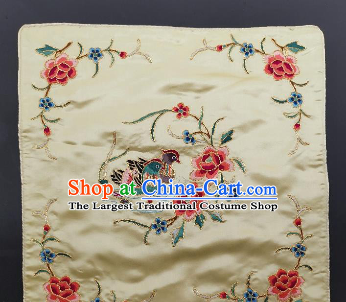 Chinese Traditional Embroidered Red Peony Mandarin Duck Cushion Fabric Handmade Embroidery Craft Embroidering White Silk Pillowslip Applique