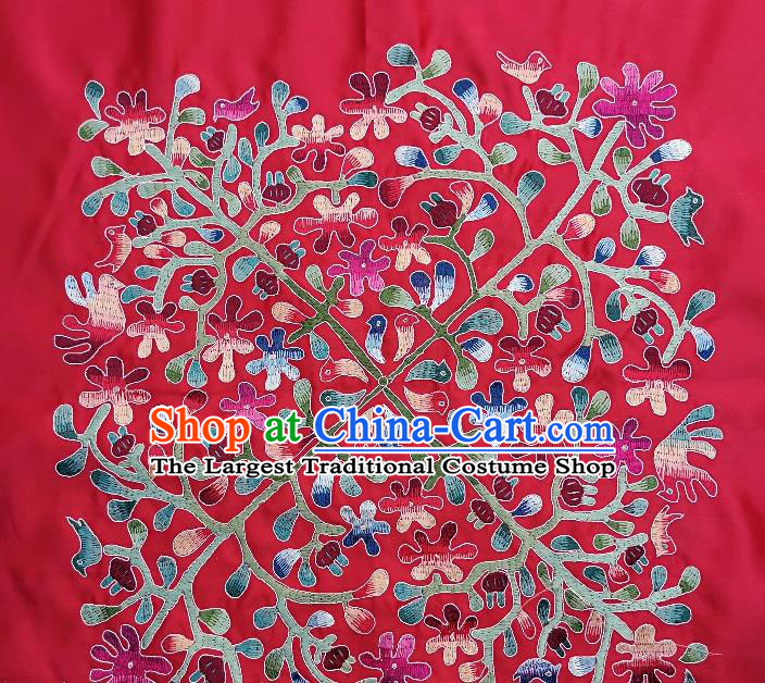 Traditional Chinese Embroidered Flowers Birds Fabric Patches Handmade Embroidery Craft Accessories Embroidering Red Silk Cushion Applique