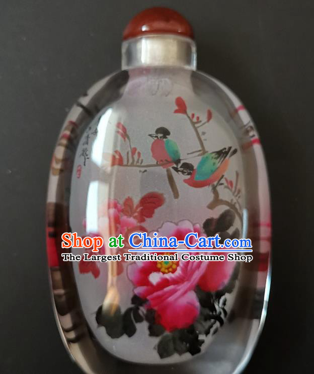 Chinese Snuff Bottle Traditional Handmade Painting Peony Birds Snuff Bottles